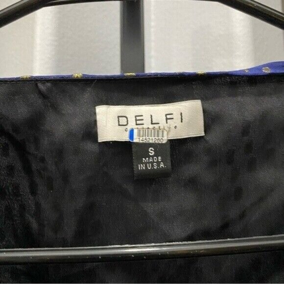 DELFI Collective Cerise Gown Size Small $648 Blue Polka Dot Metallic Gold - Picture 5 of 8